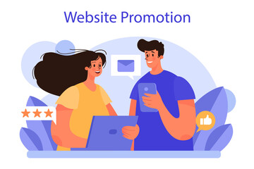 Website promotion concept. Online business promotion with a commercial