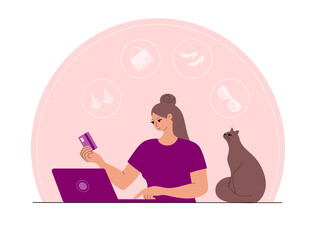 Woman doing online shopping with a laptop.