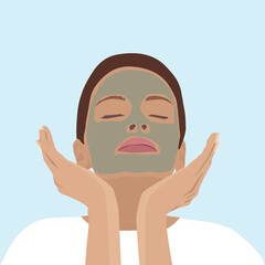 Young girl with cosmetic masks on her face.The concept of self-care for the skin. Flat illustration woman. Skin treatment, home care, routine.
