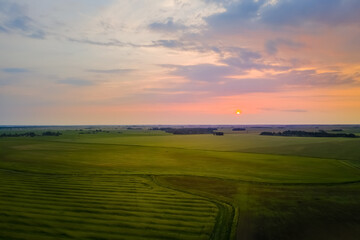 Fields of Belarus before sunset at dusk