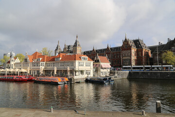 View from the canal of Amsterdam Central Station