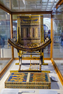 Golden Throne Of Pharaoh Tutankhamun In Egyptian Museum In Cairo