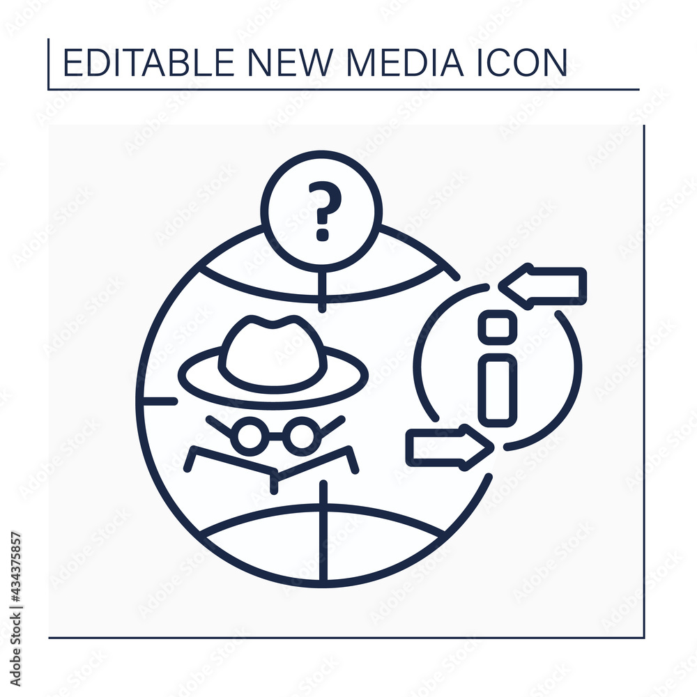 Poster anonymous social networks line icon. share, interact around content and information anonymously.auth