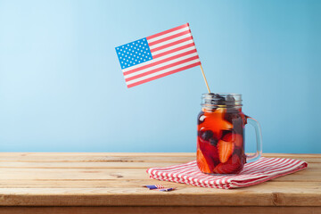 Happy Independence Day, 4th of July celebration concept with summer fruit drink and USA flag on...