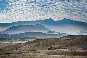 Drakensberg mountain range in South Africa with Sani Pass, border to Lesotho, Landscape