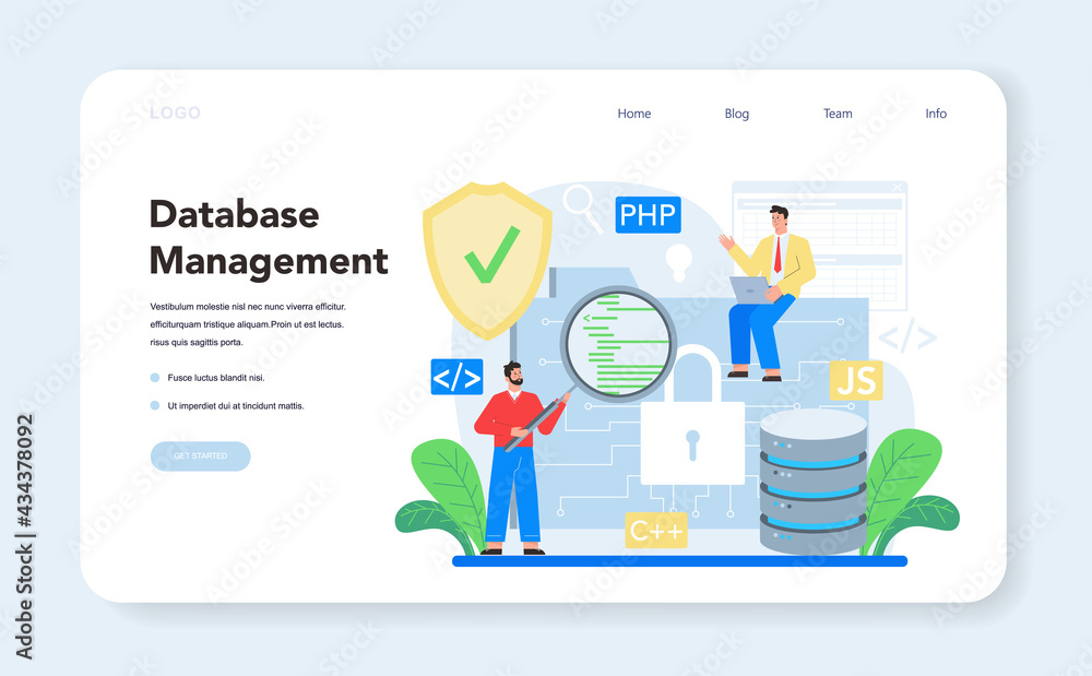 Poster back end development web banner or landing page. software development