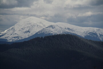 landscape photography, one of the highest mountains in Ukraine, Carpathians, snow-capped peak 