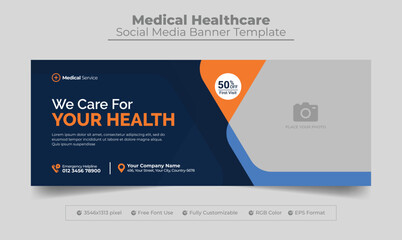 Medical healthcare facebook cover photo and web banner template for medical service - obrazy, fototapety, plakaty
