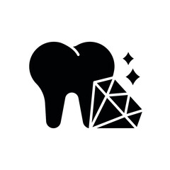 Tooth with diamond glyph icon. Dental services and therapy. Vector isolated black illustration.