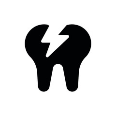 Cracked tooth, caries glyph icon. Dental services and therapy. Vector isolated black illustration.