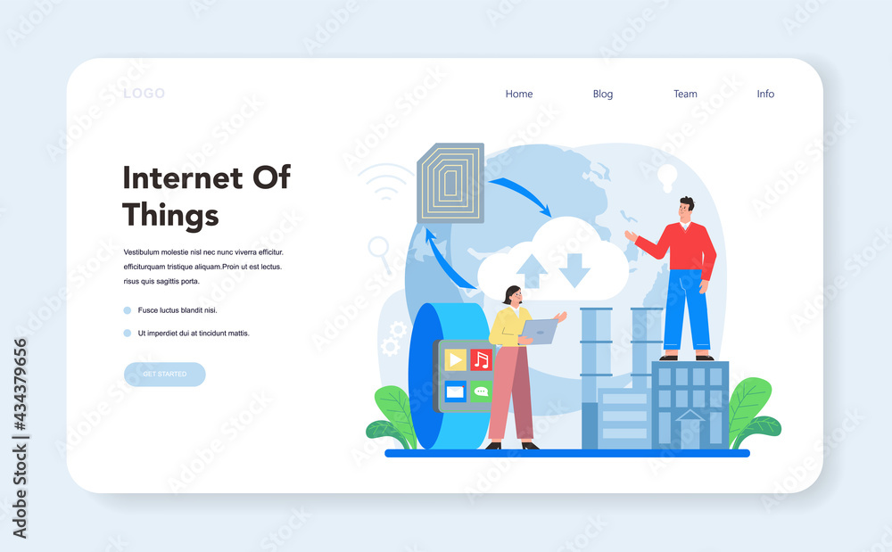 Poster internet of things web banner or landing page. idea of smart wireless