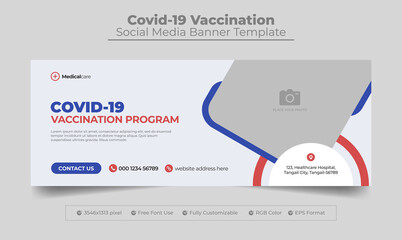 Covid-19 vaccination facebook cover photo or web banner for covid-19 vaccination program - obrazy, fototapety, plakaty