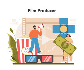 Producer concept. Film production, entertainment industry. Artist creating media