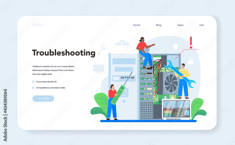 Poster system administrator web banner or landing page set. technical work