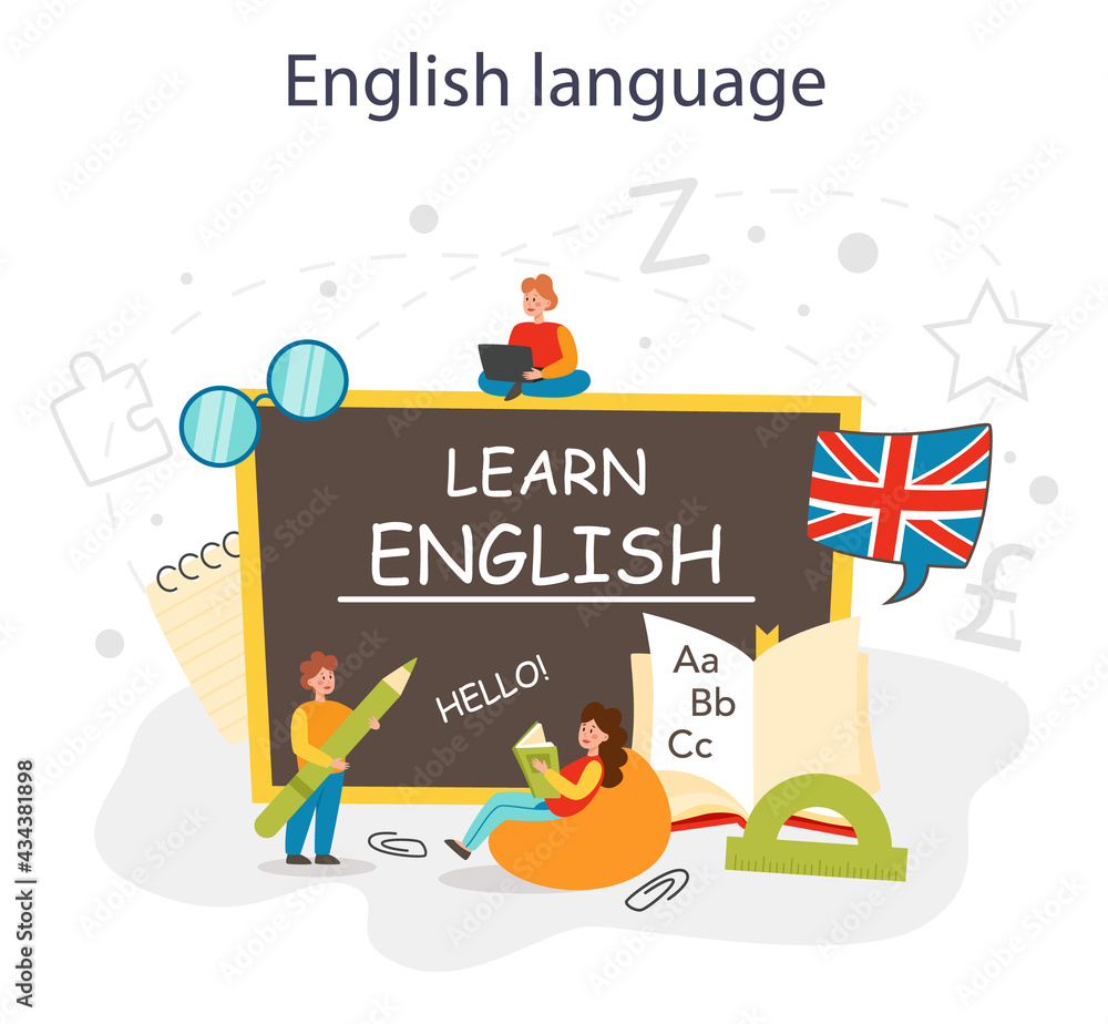 Poster english class concept. study foreign languages in school or university