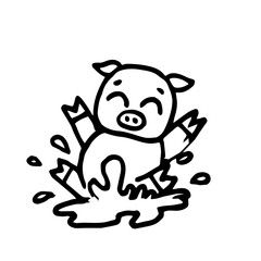 Pigs and piglets. illustration. Cartoon sketch style. Hand outline drawing cheerful funny animal. vector