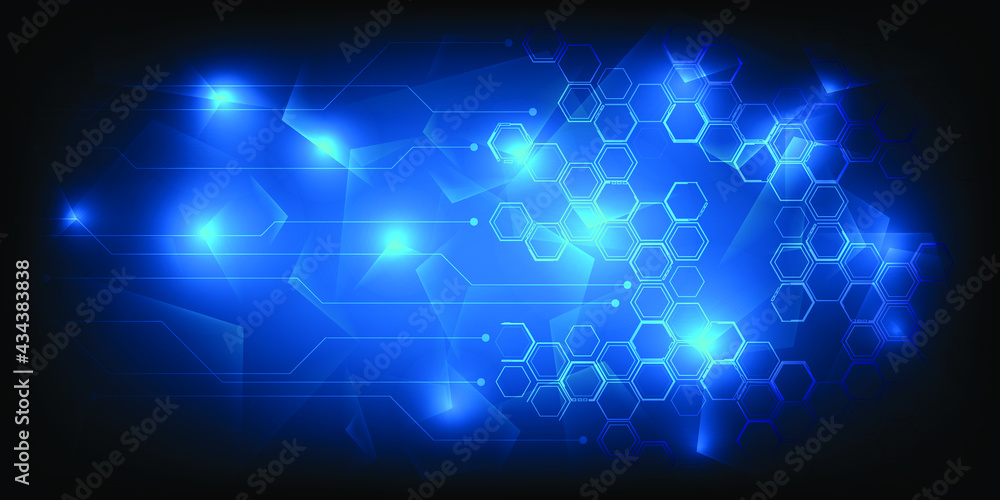 Poster abstract dark blue futuristic with hexagon network for digital modern technology background.vector i
