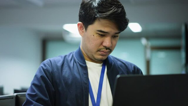 slow motion scene on specialist network engineer config command on program to solve the problem on ethernet and internet in data center operation room for technology concept