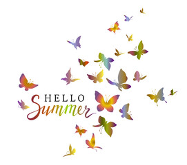 Colored flock of butterflies. Logo design template. Colorful silhouettes of flying butterflies.