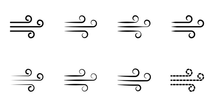 Conjunto de iconos de viento. Concepto de lima fr&iacute;o, soplar