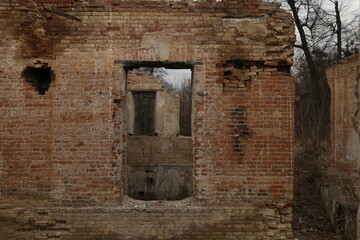 ruins of vintage brick house