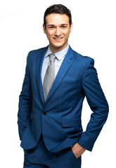 Smiling young manager portrait isolated on white