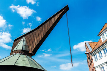 Old crane in the harbor in Stade, Germany