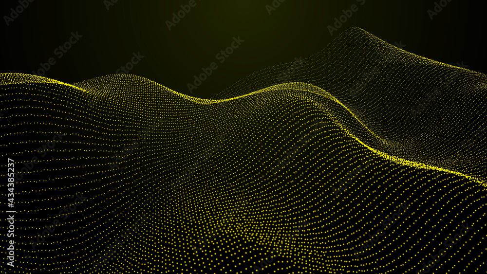 Poster abstract digital background. futuristic wave of dots and weave lines. digital technology. 3d renderi