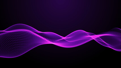 Abstract digital background. Futuristic wave of dots and weave lines. Digital technology. 3d rendering.
