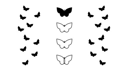 Set of butterfly silhouette, outline icons, gradient, summer theme. 