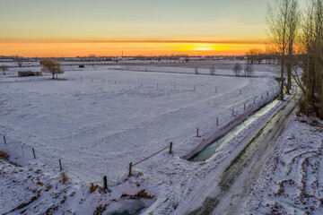 Winter landscape with snow from drone
