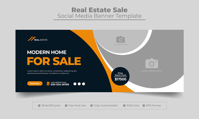 Home for sale real estate facebook cover and web banner template for real estate business