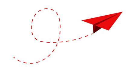 Airplane route in the dotted line shape. Travel concept, paper airplane path. Vector