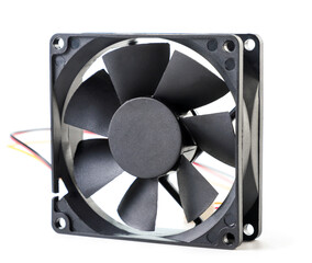 Cooler, computer fan on a white background. Isolated