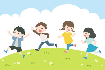 外を走って遊ぶ子どもたち