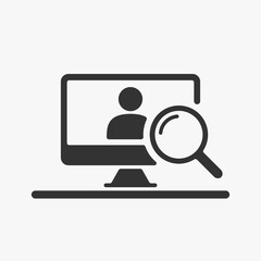 Monitor screen and magnifying glass icon logo template. Internet search concept icon
