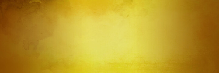 Gold background. Old vintage metal texture. Yellow background with brown distressed antique border. Textured grunge on shiny metallic gold background.