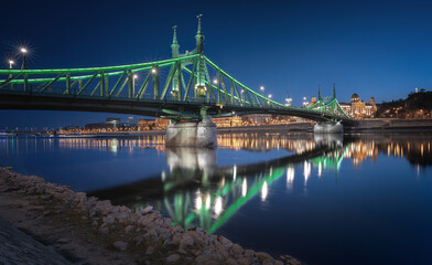 Famous Liberty Bridge in blue hour, Budapest, Hungary
