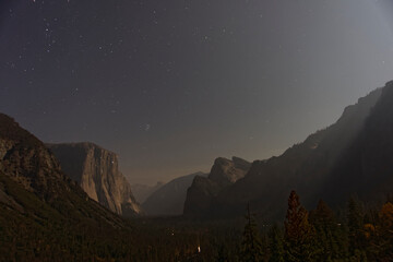 Yosemite Valley in moon light, CA, USA