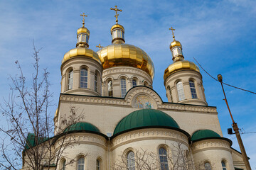 Fototapeta na wymiar Saint Andrew's Church outdoor. Nova Kakhovka city. Ukraine