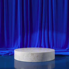 Blue Stage Curtain With Spotlight. 3D Rendered Image
