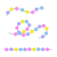 beads strung on a string, garland, set boho style, necklace, one color element isolated on a white background