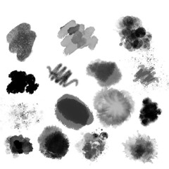 Set of ink Blots. Raster Abstraction Background black color Spots brush Strokes