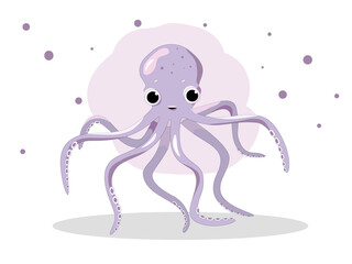 Cute pink octopus vector isolate