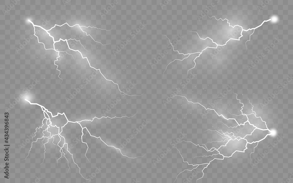 Poster set of zippers, thunderstorm and effect lightning.