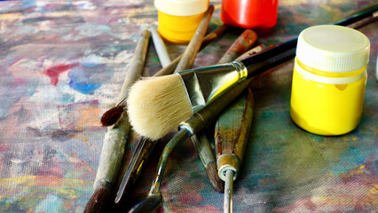art brushes and paints . abstract art painting . color background	
