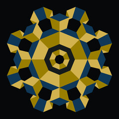 Gold mandala art design. 
3d mandala pattern in golden color isolated on black background, fit for luxury dark backgrounds.
Mandala vector in Eps 8.
