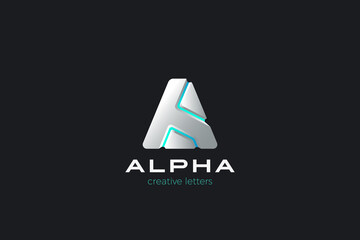 Letter A Logo design Business Technology Media vector template Hi-tech Sci-fi style.
