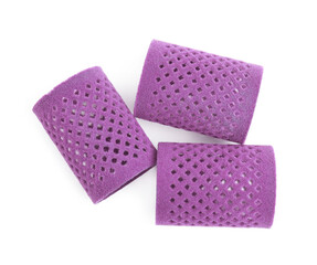 Hair curlers isolated on white, top view. Styling tool