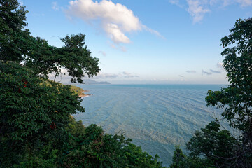Obraz na płótnie Canvas mountain chiff view to ocean fresh air atmosphere horizon between sky and beach